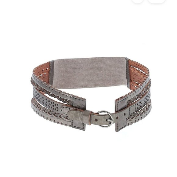 ✨ Linea Pelle Silver Leather Stretch Woven Belt Sz S Boho Mobwife Fairycore main image 8